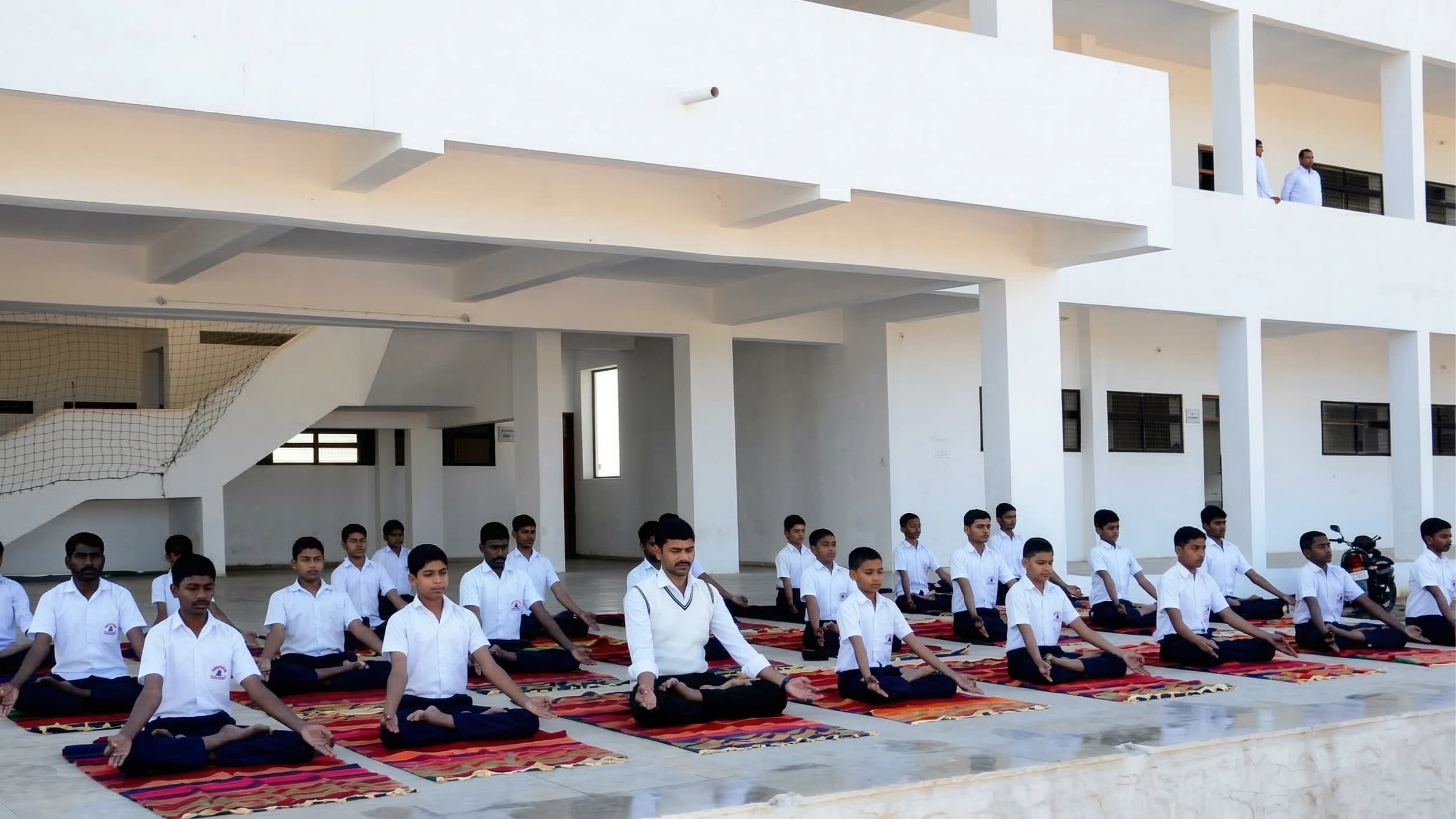 Students performing yoga at Shree Gurukul Vidyapeeth